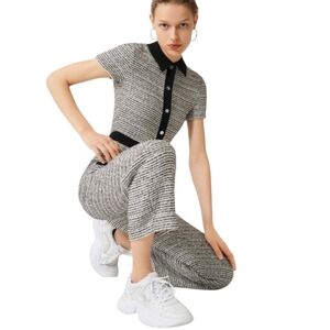Maje Penala Tweed Jumpsuit Cropped Black & White Size 38/US  Medium MSRP $445